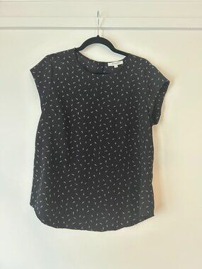 Monday Fun Black White Micro flower Blouse Top Size Large